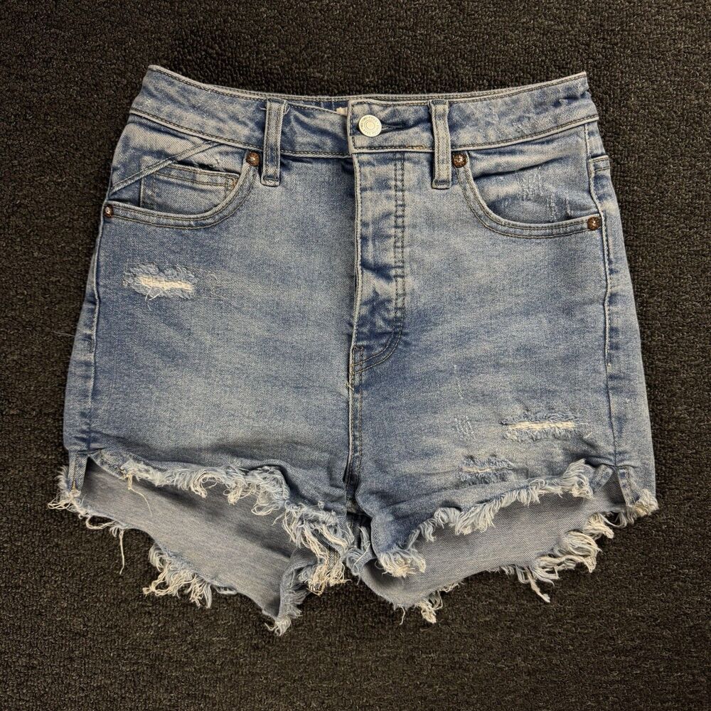 Free People We The Free CRVY Women's Distressed Denim Shorts Button Fly Size 26